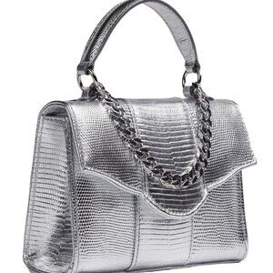 Silver Evening Bag Liselle Kiss Leather Top Handle Bag NEW